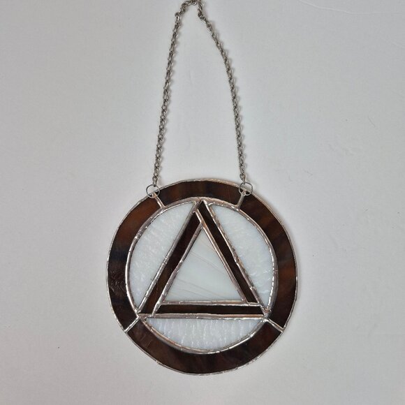 AA Recovery Symbol Stain Glass Suncatcher on a Chain - Picture 5 of 11